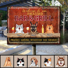 Welcome To Our Backyard Bar & Grill, Diamond Wall, Personalized Dog & Cat Metal Sign, Gifts For Pet Lovers