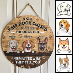 Keep Door Closed, Don't Let The Dogs Out, Dog Pawprints Background, Personalized Dog Lovers Door Sign