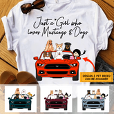 Just A Girl Who Loves Mustangs and Dogs/ Cats girl and dog, cat personalized T-Shirt TS-HR91