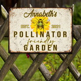 Metal Garden Sign, Pollinator Friendly Garden Bee And Flower, Personalized Housewarming Gifts