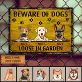 Beware Of Dogs Metal Yard Sign, Gifts For Dog Lovers, Loose In Garden Funny Warning Signs