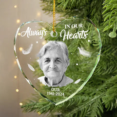 Custom Photo Memorial Always In Our Heart - Personalized Glass Ornament