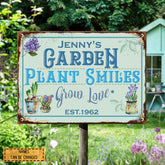 Metal Garden Sign, Plant Smiles Grow Love Vintage Sign, Personalized Housewarming Gifts