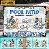 Poolside Grilling Listen To The Good Music Couple Husband Wife Pride - Backyard Sign - Personalized Custom Classic Metal Signs