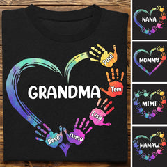 Grandma - Color Grandma Mom Heart, Hands Print V2 - Personalized T-shirt