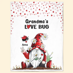 Grandma's Love Bugs Gnome - Personalized Blanket - Gift For Grandma