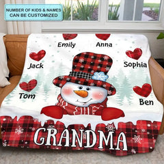 Christmas Snowman Nana - Personalized Custom Blanket - Christmas Gift For Grandma, Mom, Family Members