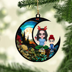 PERSONALIZED CHRISTMAS GRANDMA GRANDKID ON MOON SUNCATCHER ORNAMENT