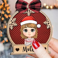 PERSONALIZED CUTE CHRISTMAS DOLL KIDS SNOWBALL ORNAMENT