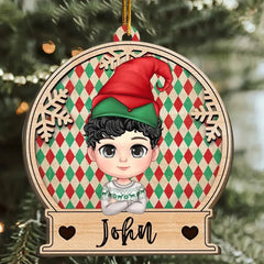 PERSONALIZED CUTE CHRISTMAS DOLL KIDS SNOWBALL ORNAMENT