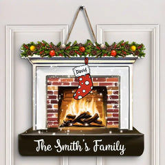 MERRY CHRISTMAS FIREPLACE - PERSONALIZED CUSTOM DOOR SIGN - CHRISTMAS GIFT FOR MOM, DAD, GRANDMA, GRANDPA, FAMILY MEMBERS