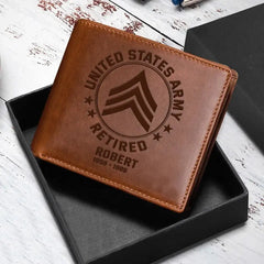 Personalized US Military Retired Leather Wallet