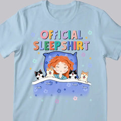 Official Sleep Shirt, Cute Girl With Her Dog & Cat, Dog & Cat Mom Gift, Personalized Dog & Cat Lover T-shirt