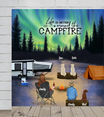 Custom Personalized Night Camping Poster - Best Gift Idea For The Whole Family/Couple/Solo - Camping Family/Couple/Solo With Upto 6 Pets - Life Is Better Around The Campfire