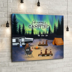 Custom Personalized Night Camping Poster - Best Gift Idea For The Whole Family/Couple/Solo - Camping Family/Couple/Solo With Upto 6 Pets - Life Is Better Around The Campfire