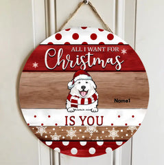 Christmas Door Decorations, Gifts For Cat Lovers, All I Want For Christmas Is You Light Brown & Red Welcome Door Signs , Cat Mom Gifts