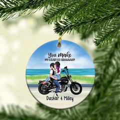 Kissing Motorcycle Couple - Personalized Ornament For Him, For Her, Motorcycle Lovers