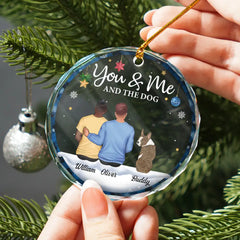 You & Me & The Dog Christmas Couple - Personalized Circle Glass Ornament