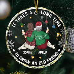 It Takes A Long Time To Grow An Old Friend Christmas Backside - Personalized Circle Glass Ornament