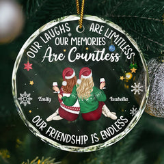 Besties Our Laughs Are Limitless Christmas Backside - Personalized Circle Glass Ornament