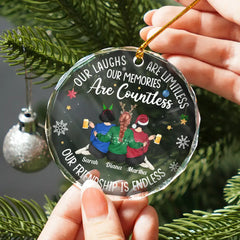 Besties Our Laughs Are Limitless Christmas Backside - Personalized Circle Glass Ornament