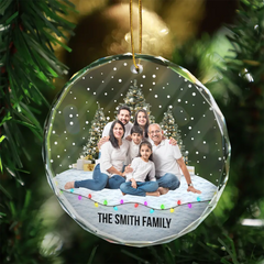 Custom Photo Family Friends Snow - Personalized Circle Glass Ornament