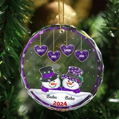 Papa Nana Snowman Christmas Grandparents - Personalized Circle Glass Ornament