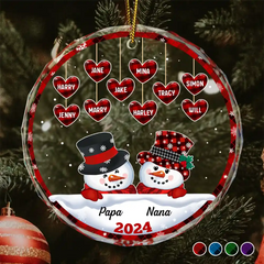 Papa Nana Snowman Christmas Grandparents - Personalized Circle Glass Ornament