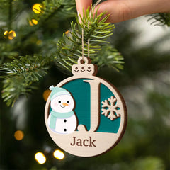 Christmas Snowman Monogram - Personalized 2-Layered Wooden Ornament