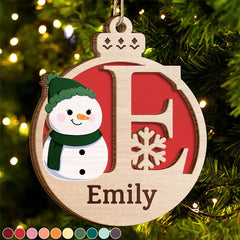 Christmas Snowman Monogram - Personalized 2-Layered Wooden Ornament