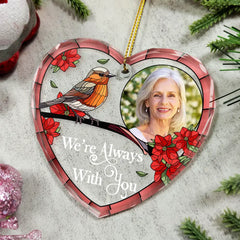 Custom Photo Memorial I'm Always With You - Personalized Heart Shaped Glass Ornament