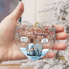 First Christmas Without You Couples Memorial - Personalized Heart Shaped Glass Ornament