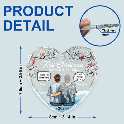 First Christmas Without You Couples Memorial - Personalized Heart Shaped Glass Ornament