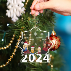 Christmas Cartoon Style 2024 Family Siblings - Personalized Custom Shaped Acrylic Ornament