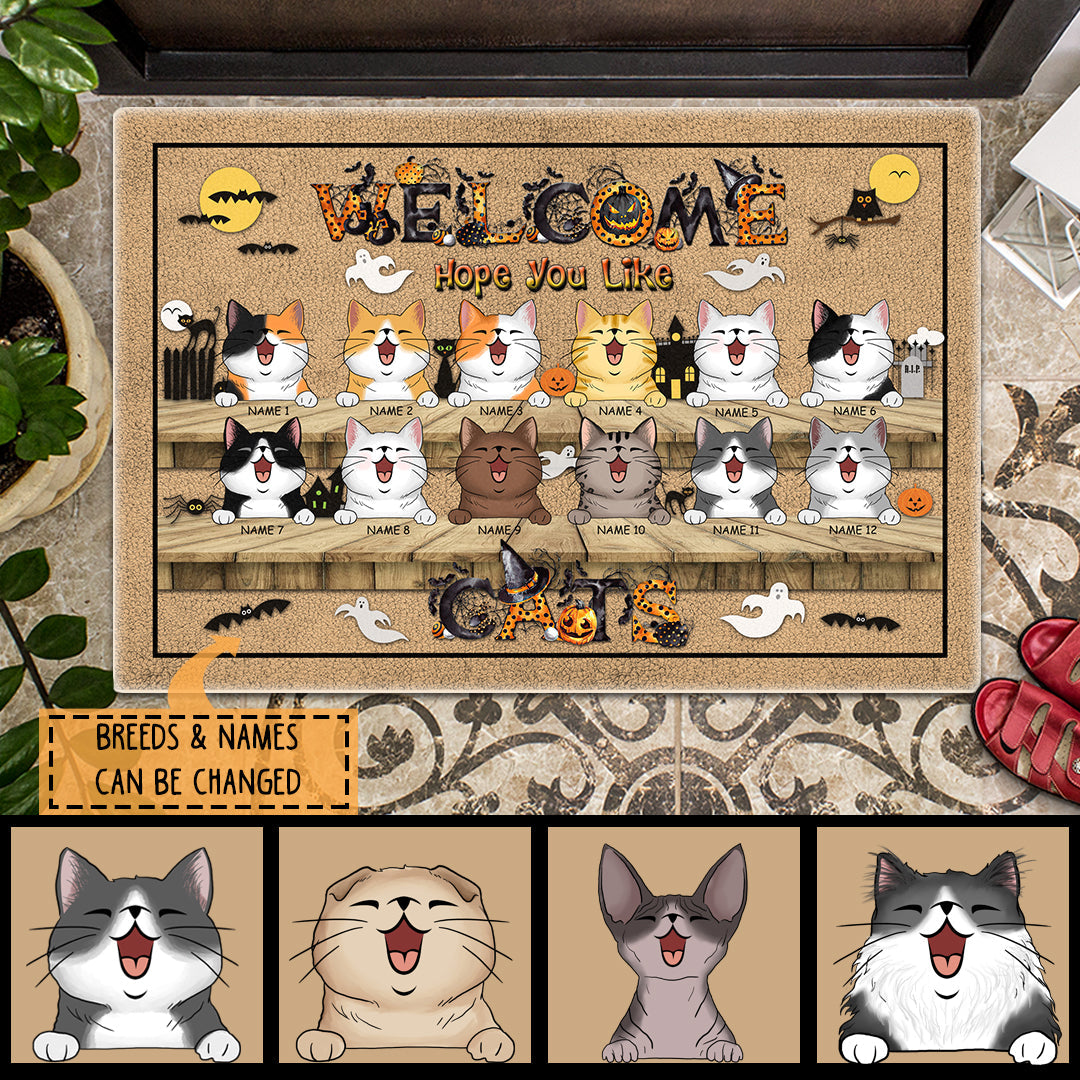 Welcome Hope You Like Cats - Halloween Print Letters - Personalized Cat Halloween Doormat
