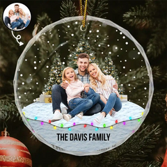 Custom Photo Family Friends Snow - Personalized Circle Glass Ornament