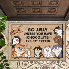 Go Away Unless You Have Alcohol And Cat Treats Funny Cartoon Cat - Gift For Cat Lovers - Personalized Doormat