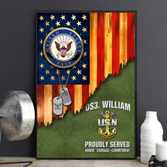 Personalized Gift For Military Veteran Dad Grandpa Veteran Custom Rank And Name Veteran American Rustic Flag Poster K1702